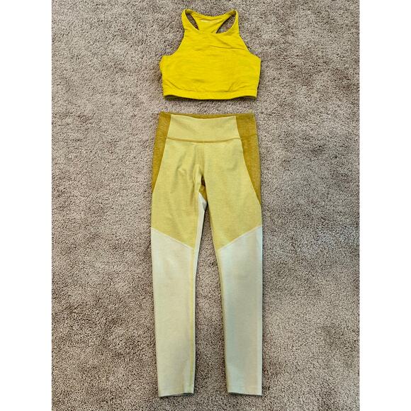 Outdoor Voices SET Leggings Sports Bra Crop Yellow Colorblock Size Small EUC - Picture 1 of 6